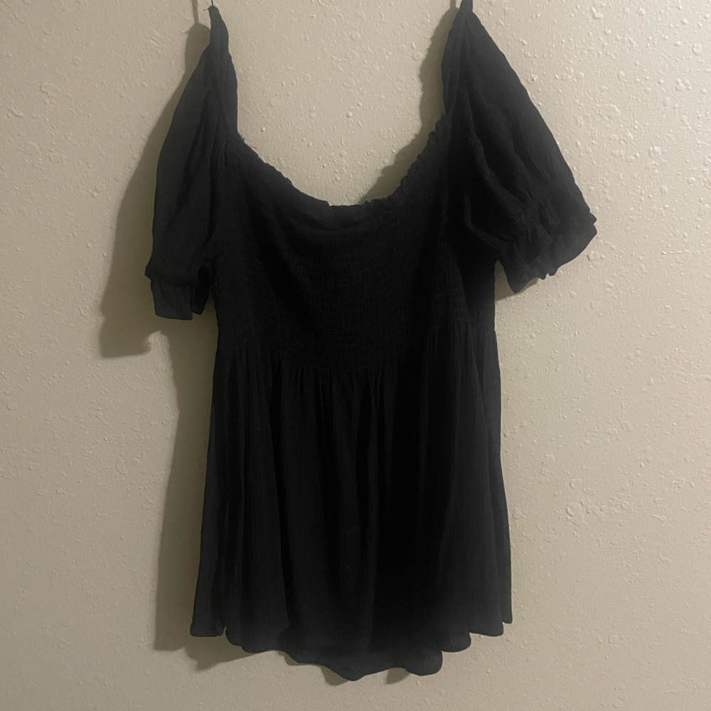 Black off the should babydoll top